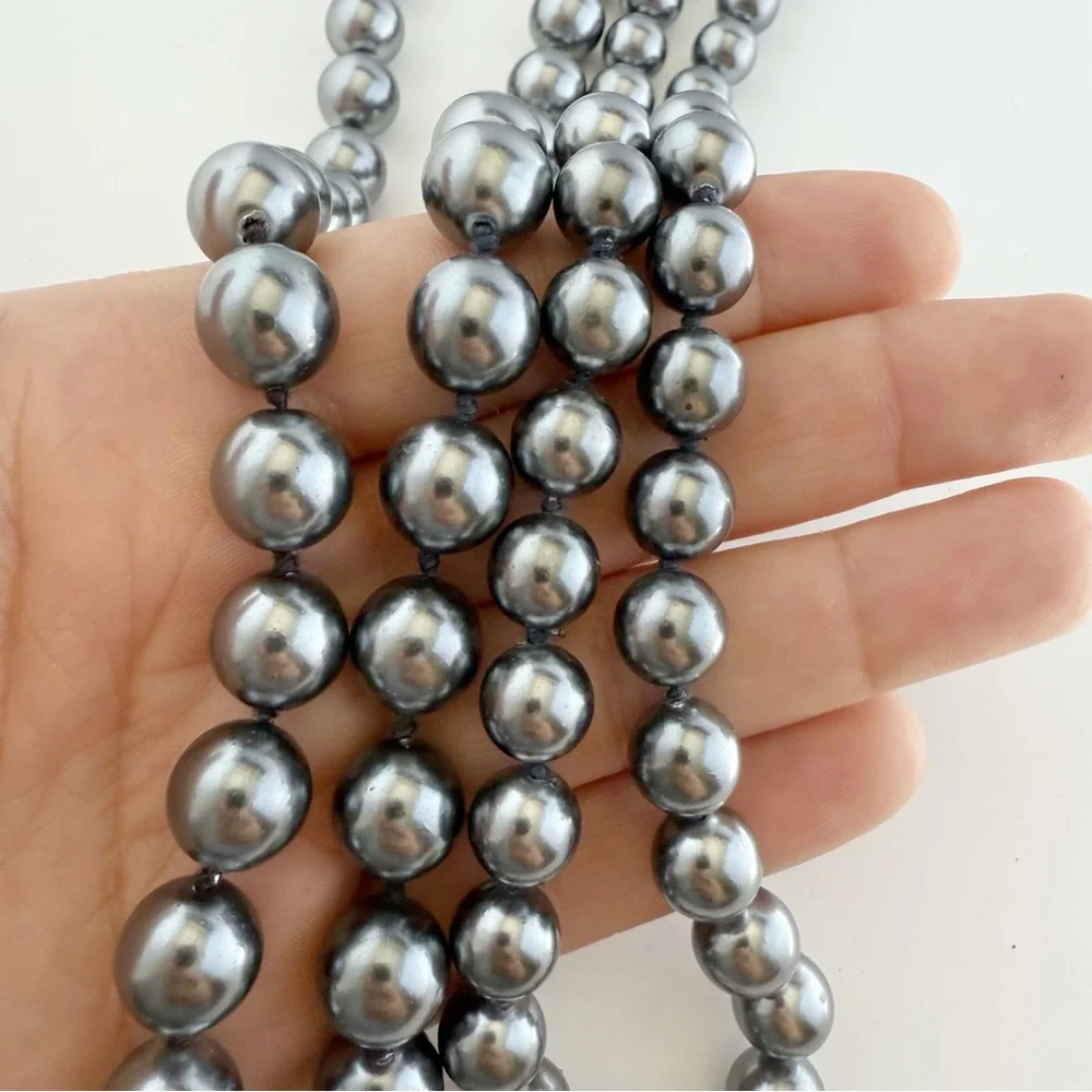 Joan Rivers Set of 2 Gray Gunmetal Metallic Faux Pearl Beaded Necklaces - Picture 2 of 5